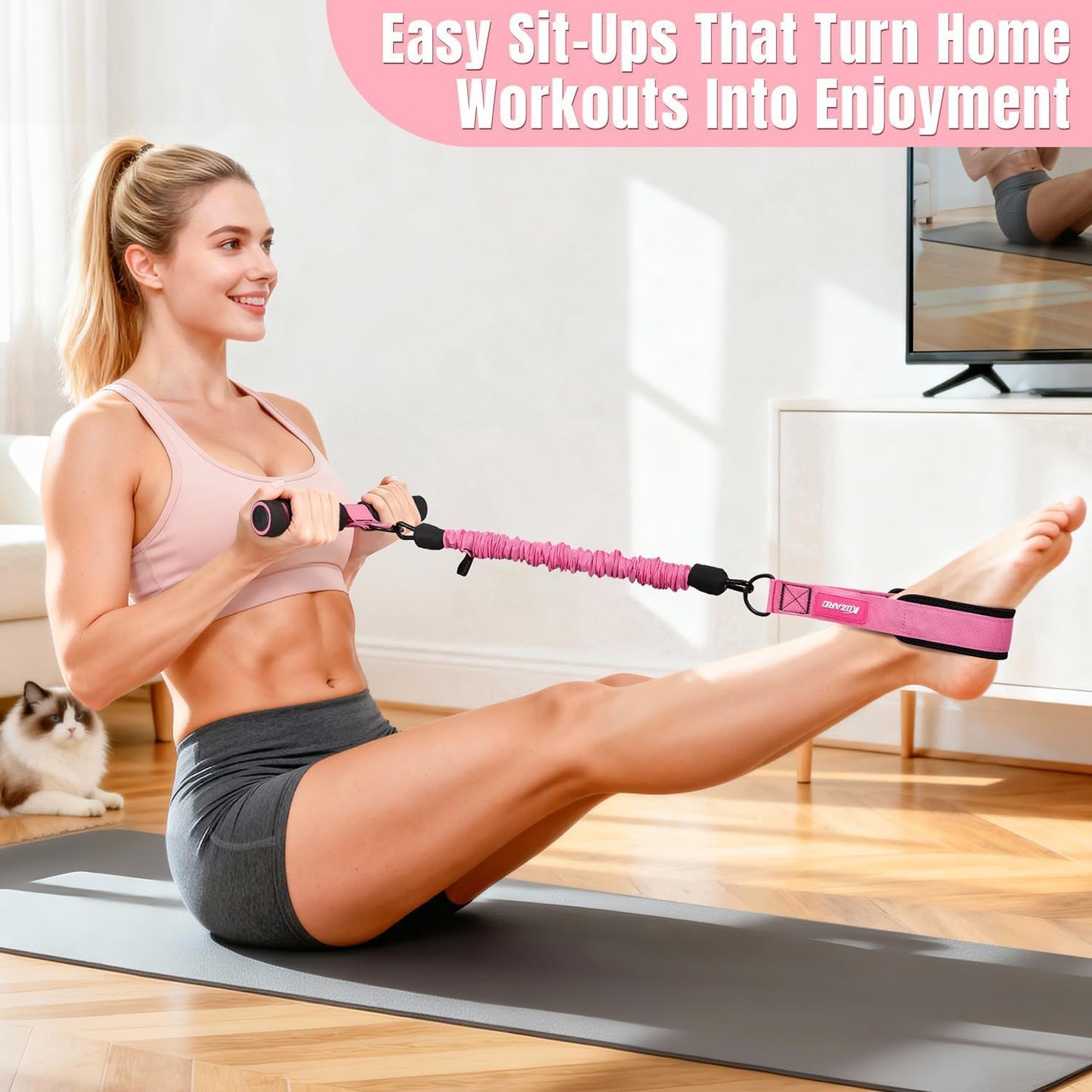3-Tube Resistance Bands with Handles & Foot Pedals - Pink