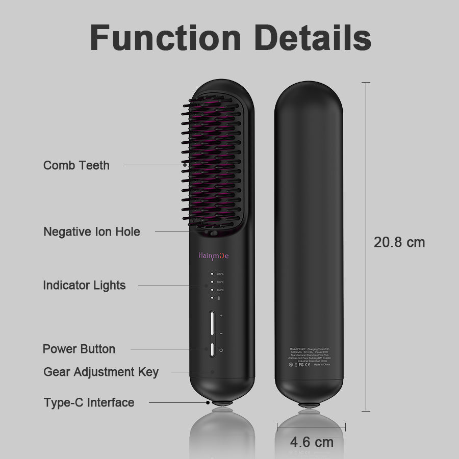 Portable Cordless Hair Straightener Brush - USB Rechargeable Ionic Comb