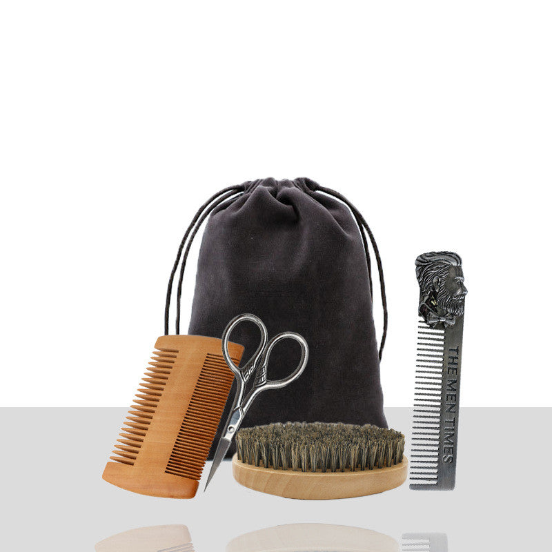 Men's Beard Care Kit with Scissors, Brushes & Combs - 4Pc