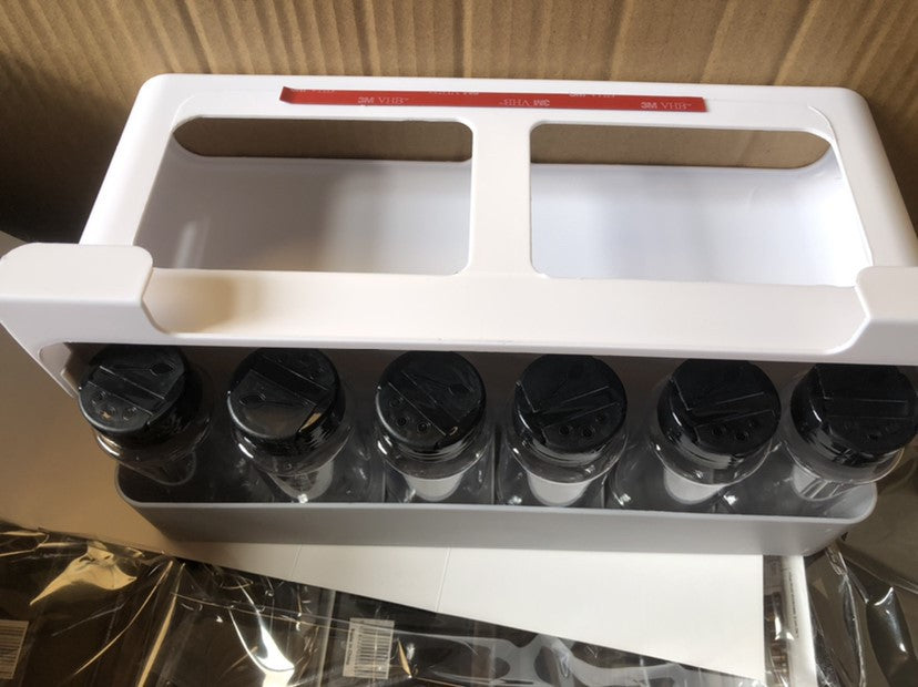 Hanging Spice Jar Storage Rack for Kitchen - 6 Glass Bottles, Punch-Free Design