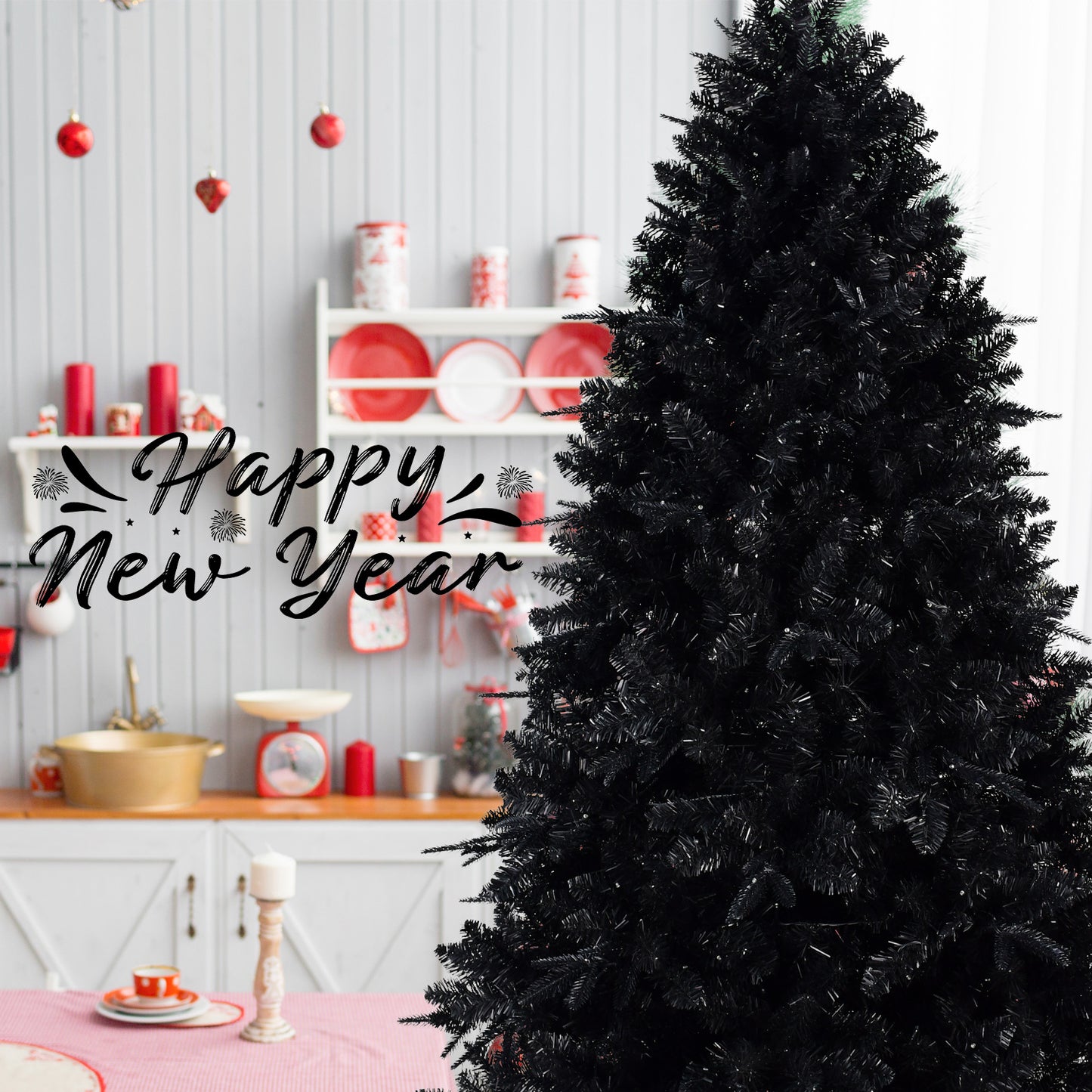 Prelit Black Christmas Tree with White Lights - Multiple Heights