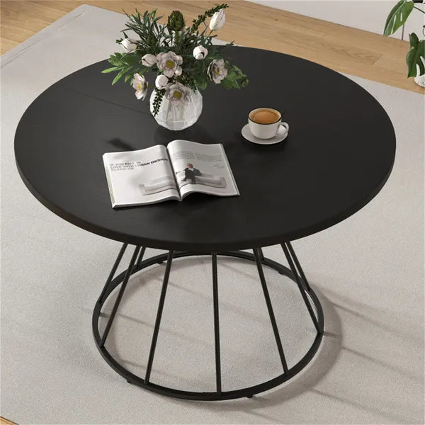 47" Round Black Dining Table for 4-6 - Hourglass Metal Base