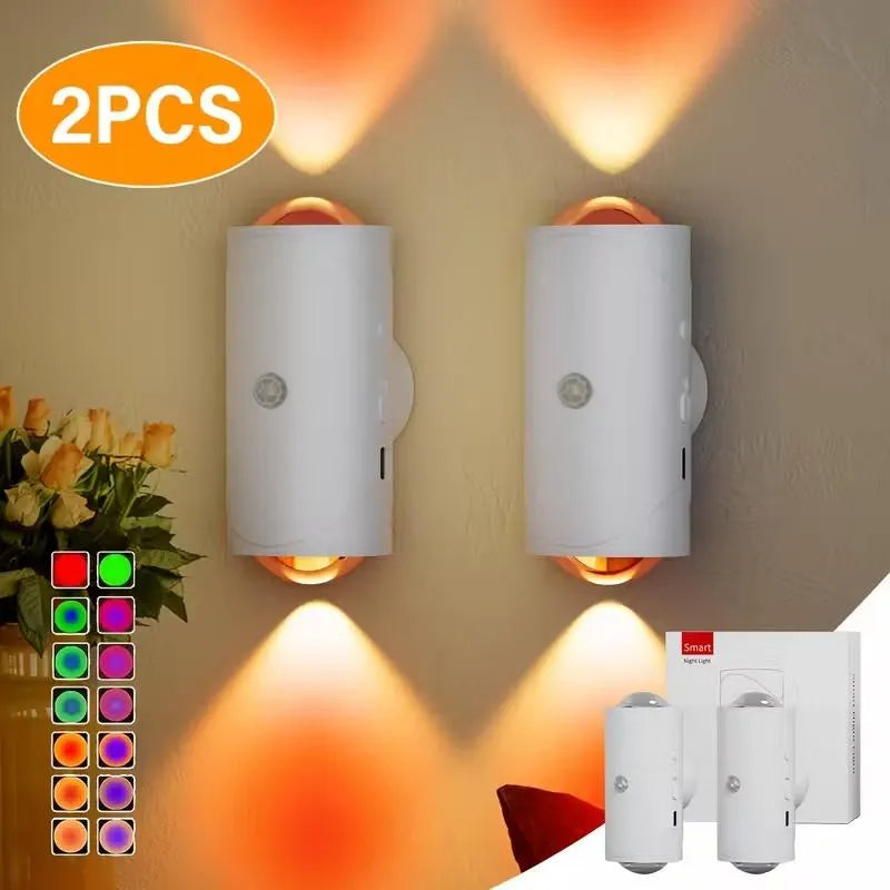 Motion Sensor Night Light Wall Lamp with USB-C Charging, Magnetic Mount, Color Changing for Bedroom & Bathroom - 2PCS