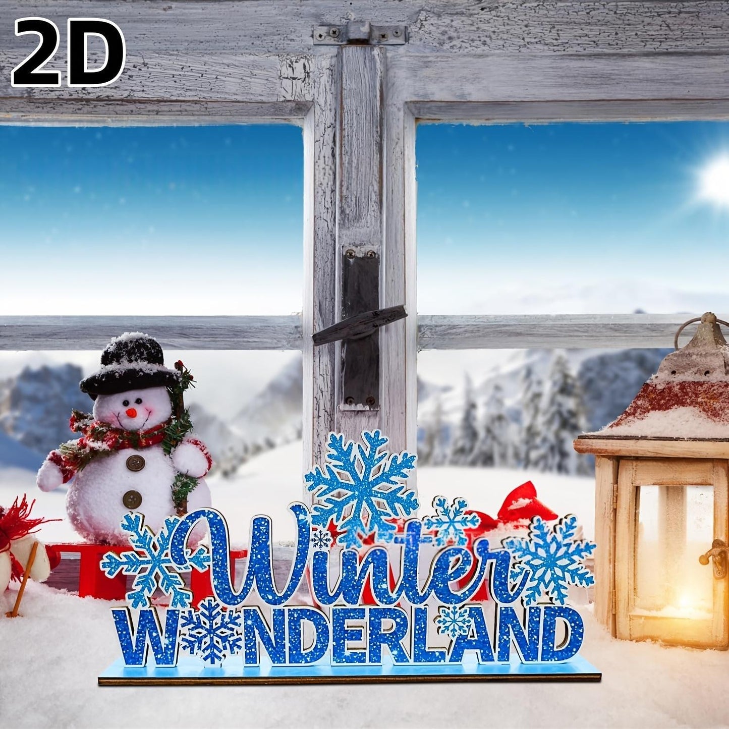 Wooden Snowflake and Snowman Ornaments Set - Blue Holiday Decor 20x10cm