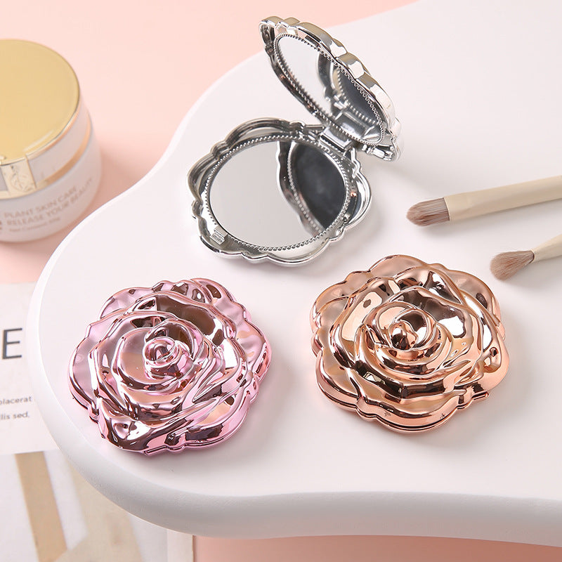 Portable Folding Mirror with Electroplated Rose Design for Beauty & Home