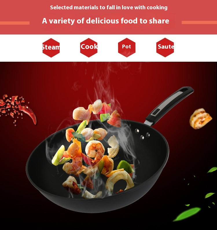 Non-Stick Iron Wok with Double Bottom - 30cm, 32cm, 34cm Sizes