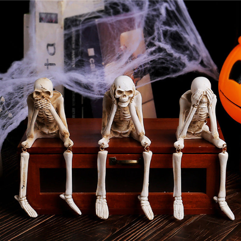 Halloween Skeleton Figurines Set of 3 - Gothic Resin Statues