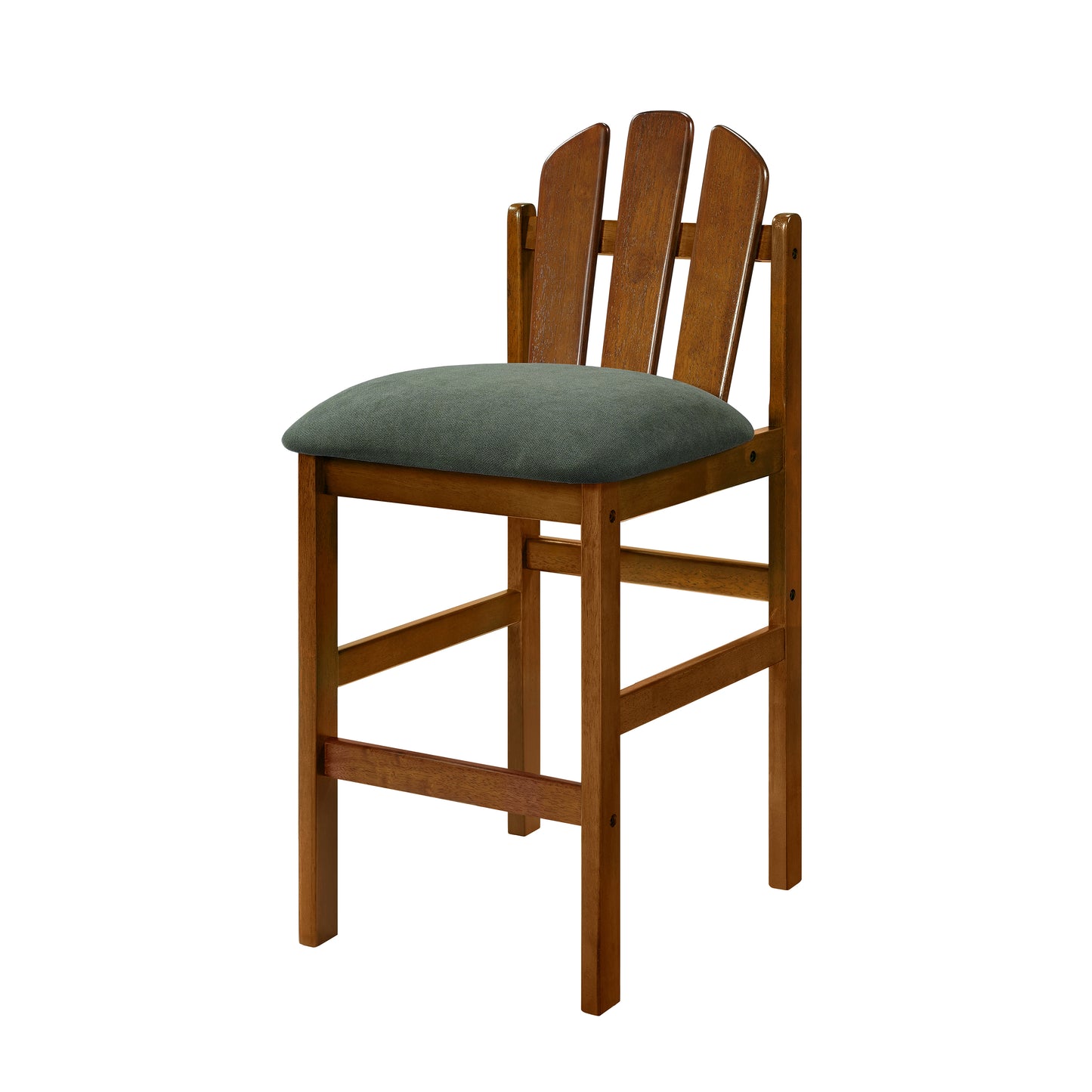 Mid-Century Rubber Wood Upholstered Counter Stools - Set of 2, Green