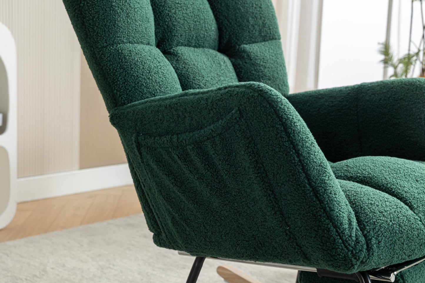 Teddy Fabric Rocking Chair with Adjustable Footstool - Green