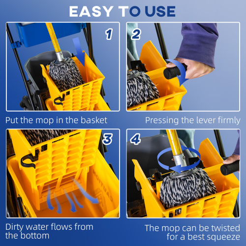 Garden Mop Bucket with Swivel Arm and 6.9 Gallon Capacity - Yellow