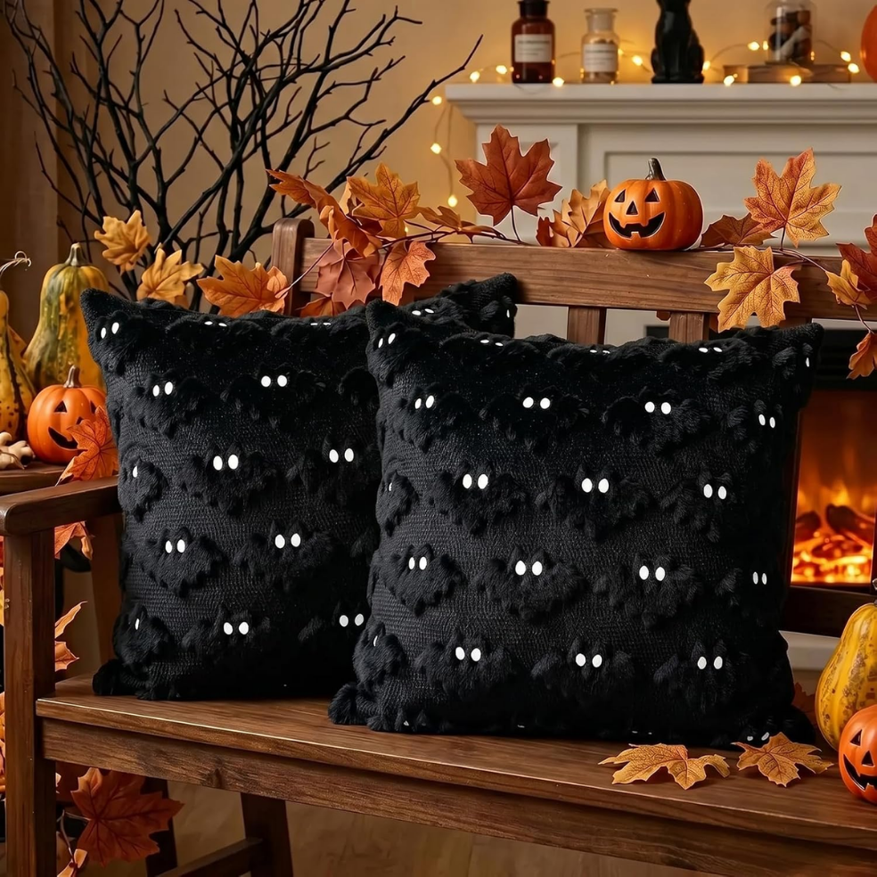 Halloween Bat Pillow Covers - Set of 2 Plush Cushion Covers