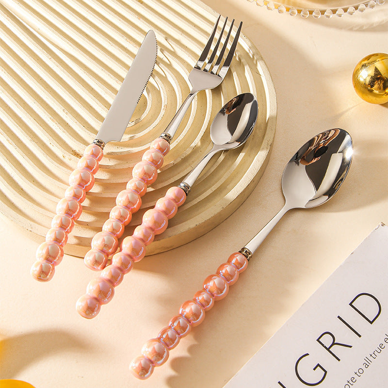 Ceramic Pearl Handle Cutlery Set - Spoon Fork Knife Household Dinnerware