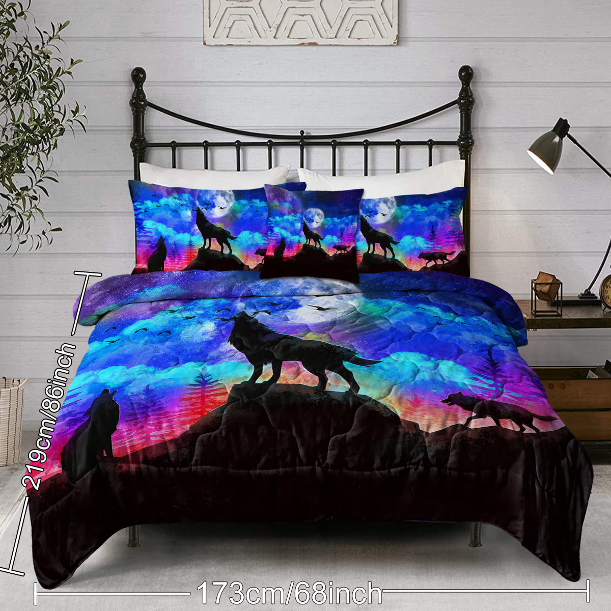 3D Wolf Comforter Set - 4 Piece Bedding Set in Purple & Blue