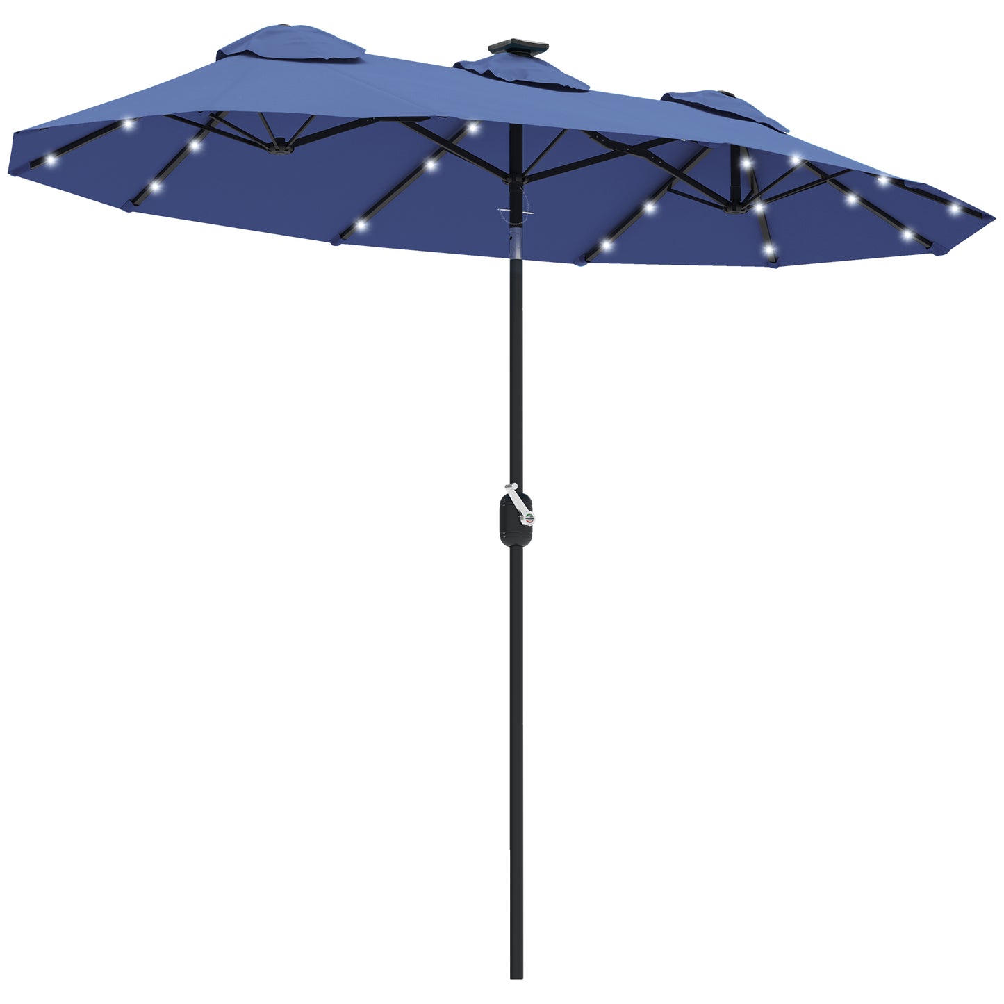 Double-Sided Patio Umbrella with Solar Lights - Navy Blue