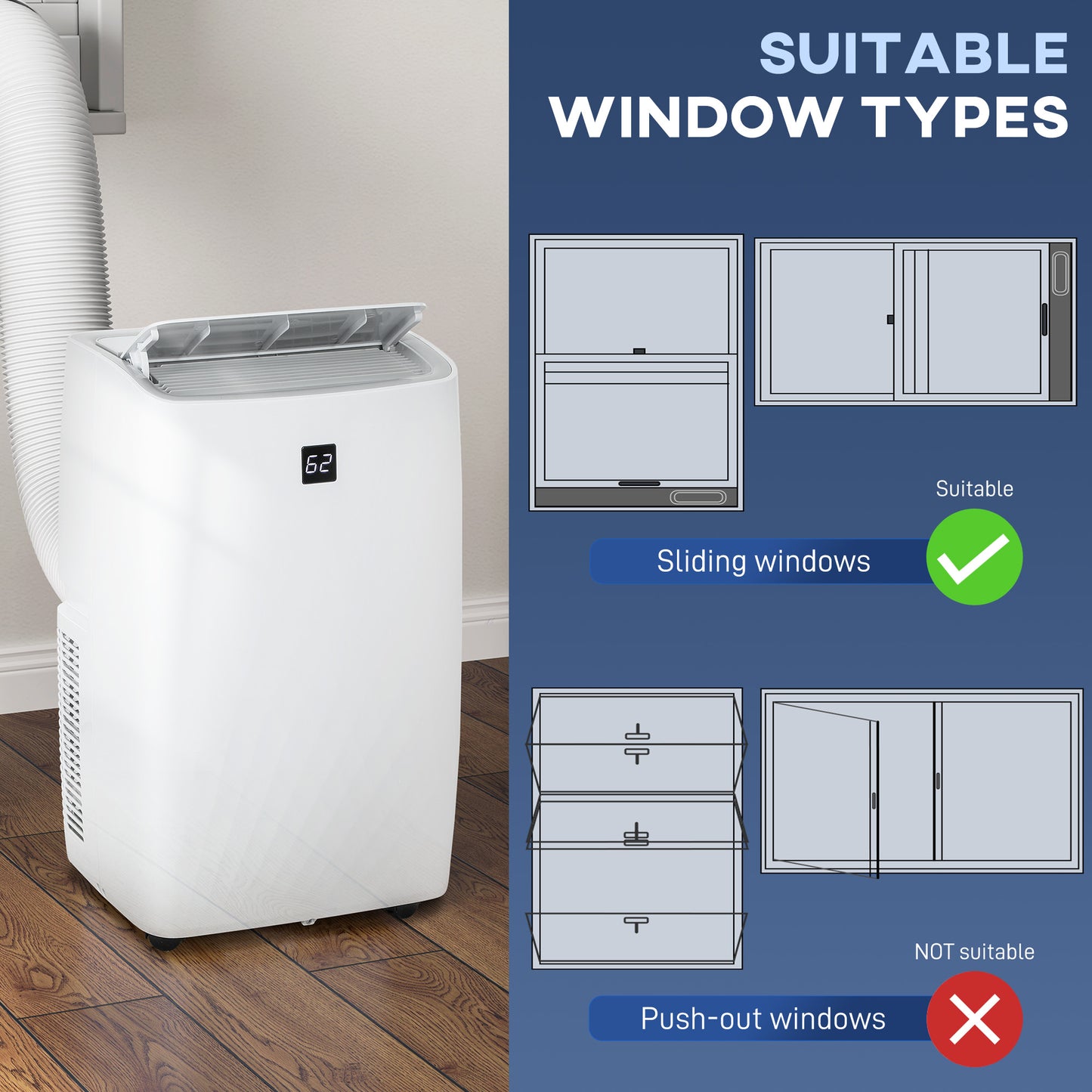 Portable 14000 BTU Air Conditioner for Rooms up to 700 sq ft with Dehumidifier & Remote