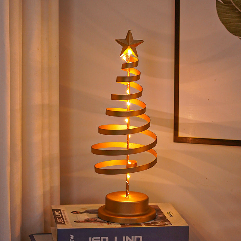 Festive Christmas Tree & Spiral Lamp for Holiday Decor - Gold & White