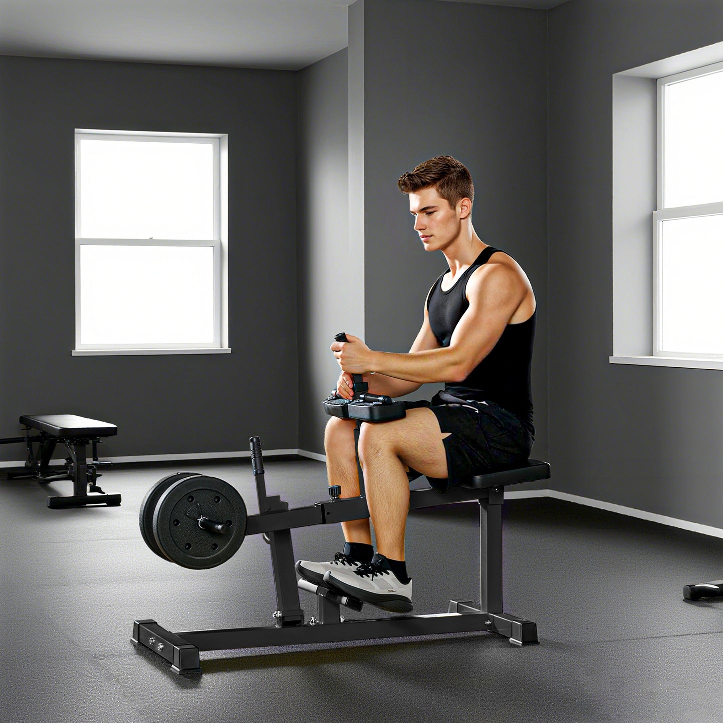 Adjustable Steel Seated Calf Raise Machine - Black