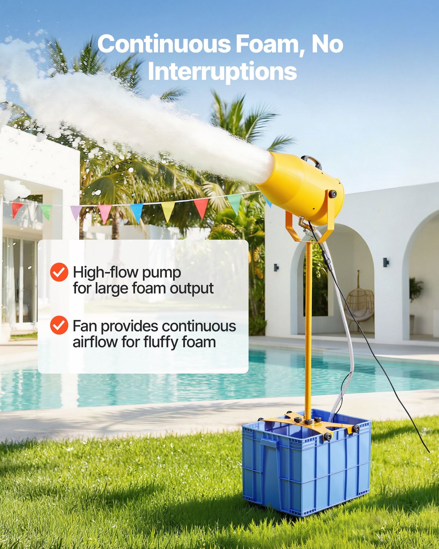 Foam Machine for Parties & Events - 9.84-16.4 ft Spray Range, 74QT Water Tank, Stable Vertical Design, Black