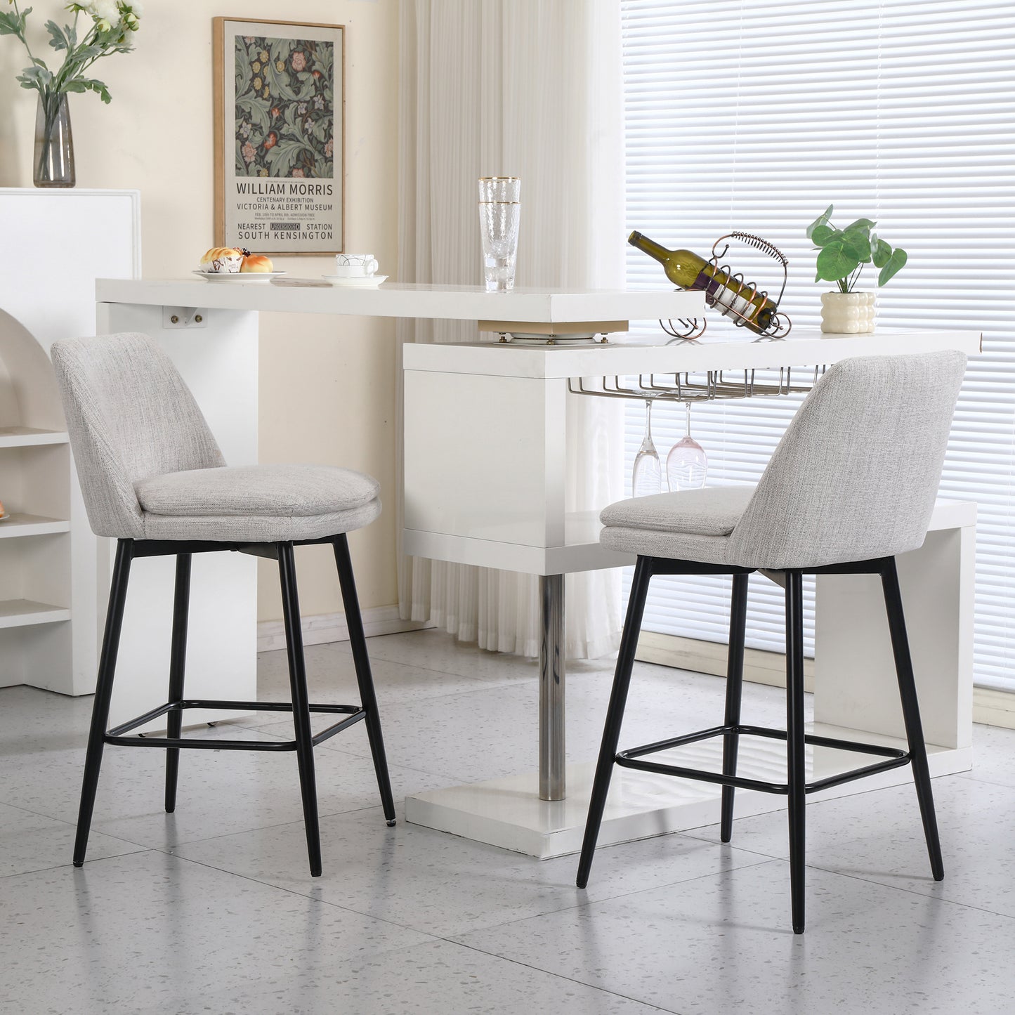 Counter Height Swivel Bar Stools Set Of 2, 360 Upholstered Barstools