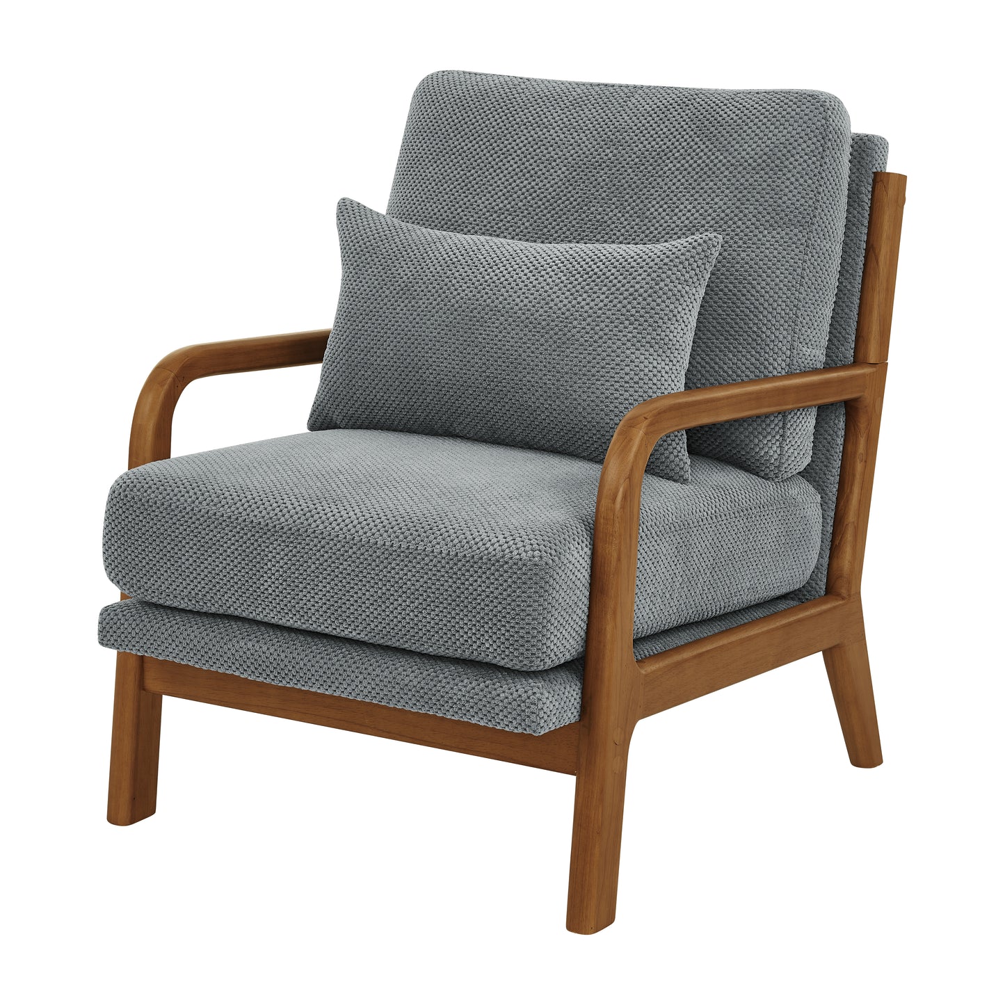 Mid-Century Modern Wooden Lounge Chair - Light Gray Upholstery