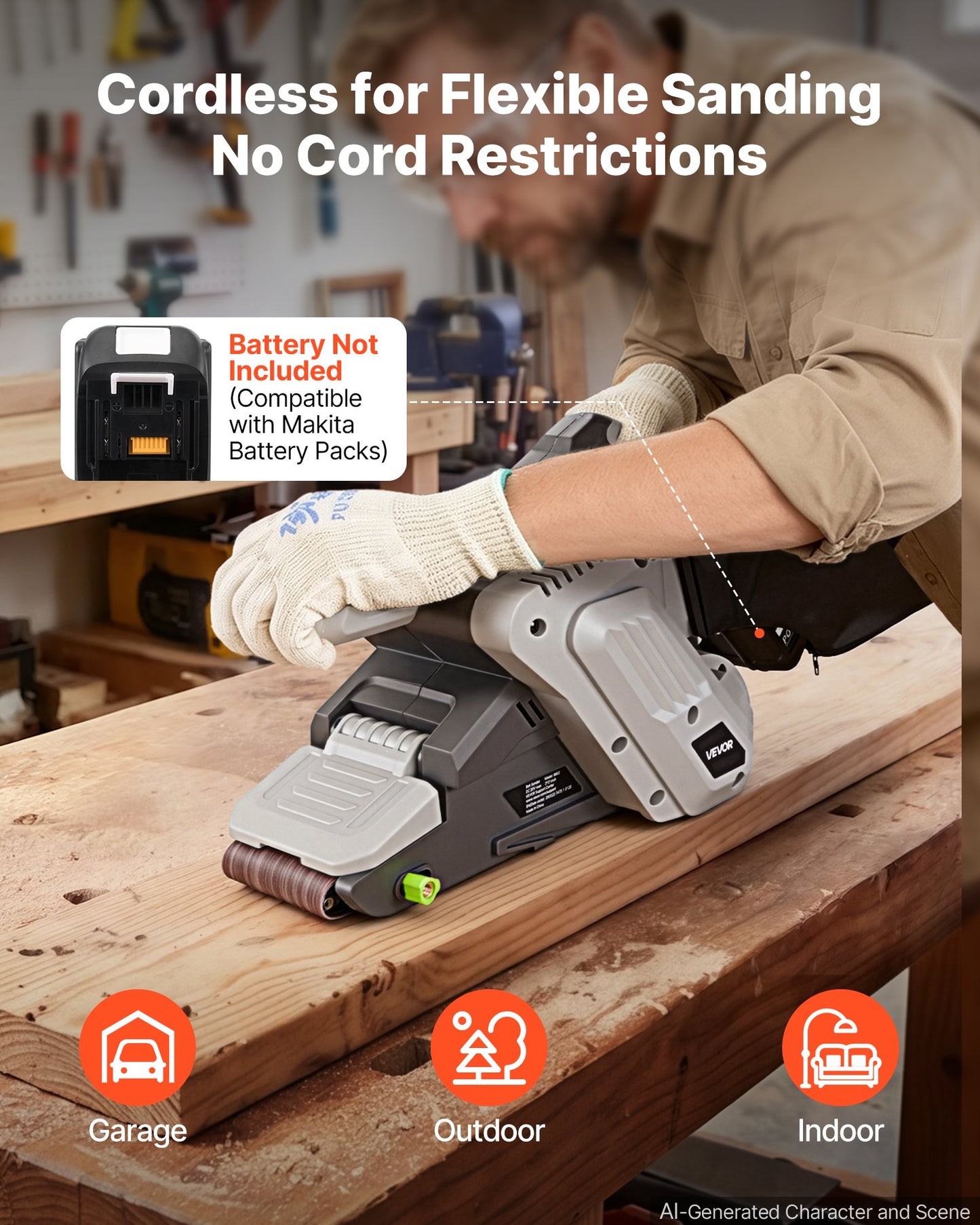 20V Max Cordless Belt Sander for Woodworking, 3x21 Inch, Variable Speeds, Sanding Belts & Dust Bags