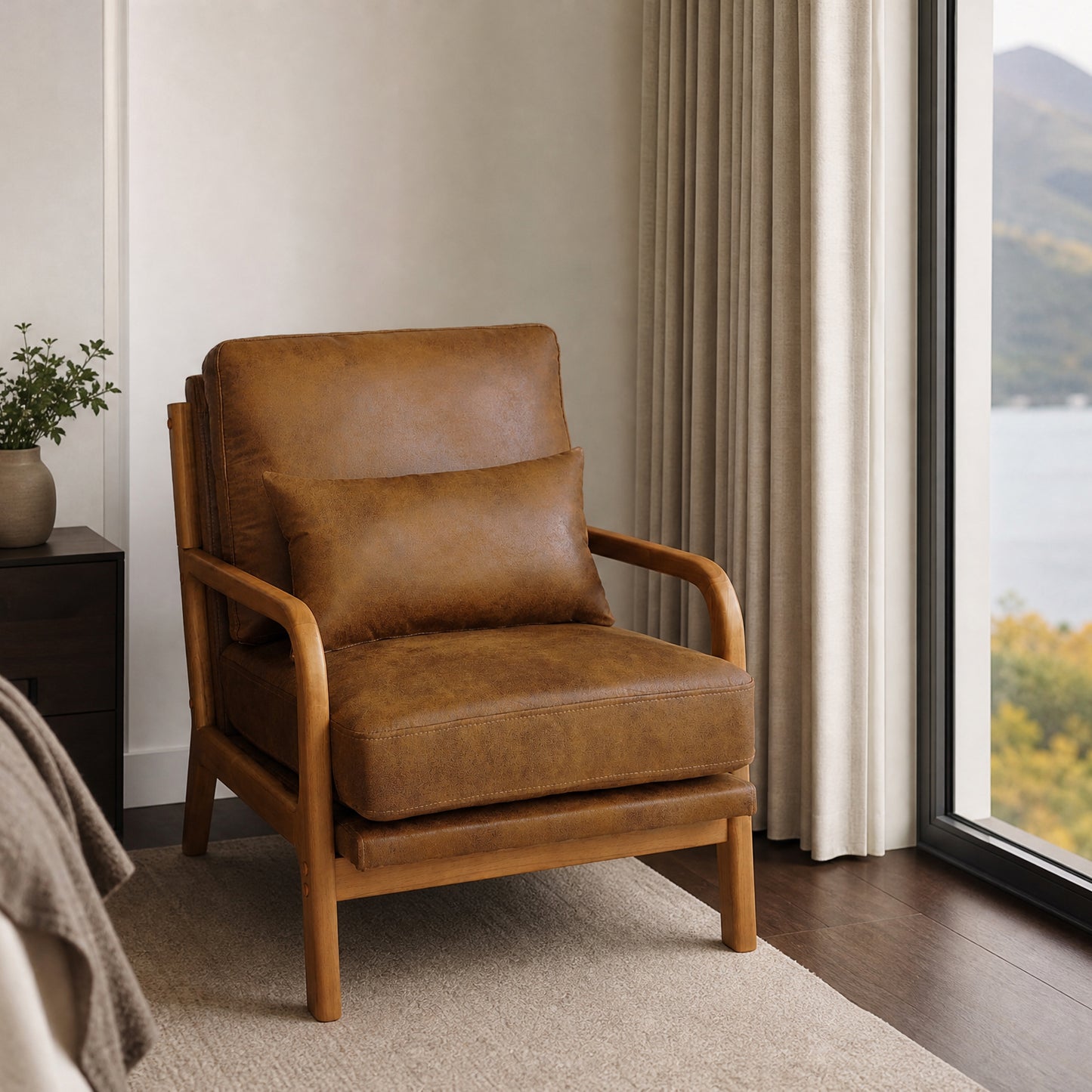 Mid-Century Modern Wooden Lounge Chair - Light Brown