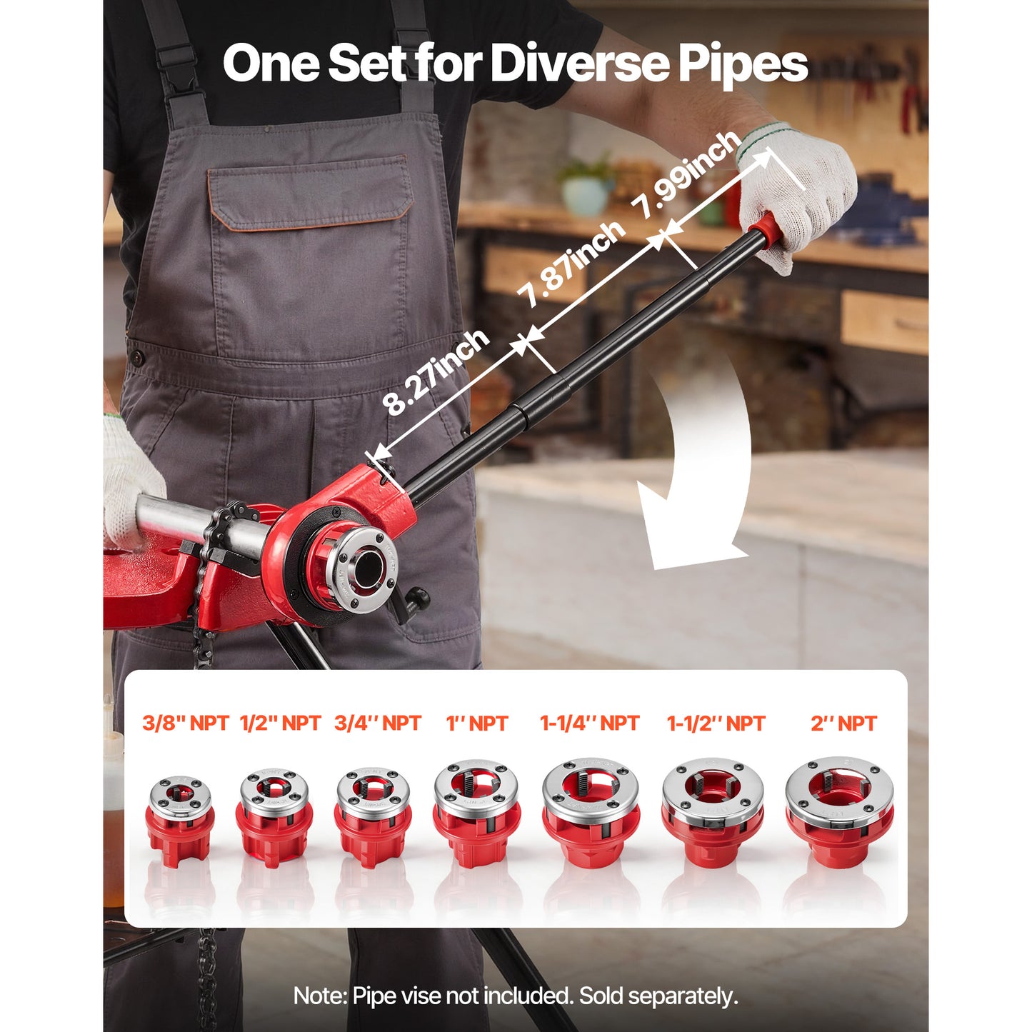 Pipe Threader Kit with 7 Dies - Manual Ratcheting Pipe Threading Tool for Plumbing