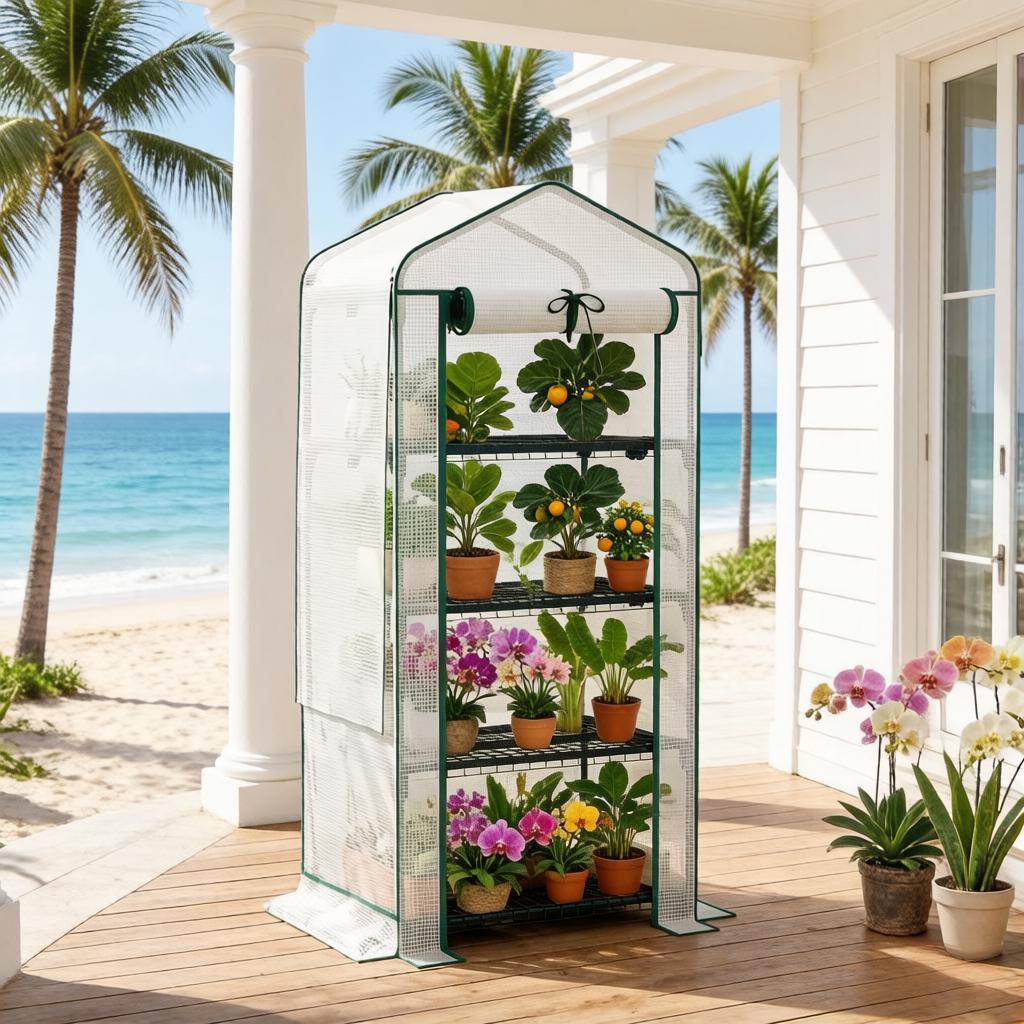 Portable Mini Greenhouse for Outdoor Gardening - Dark Green & White
