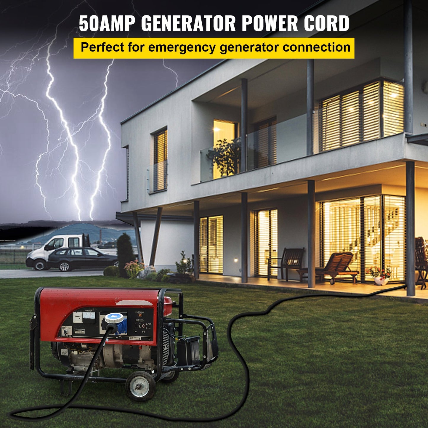 36Ft 50Amp RV Power Extension Cord with Handles - Heavy-Duty Copper Wire