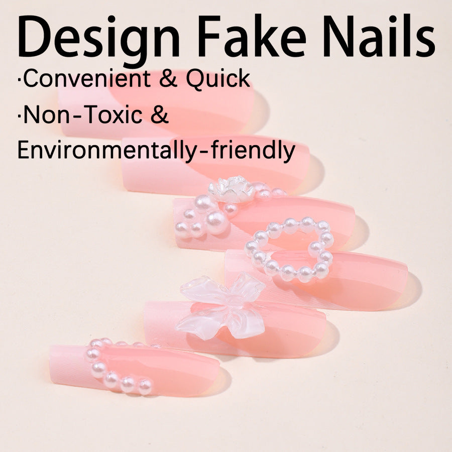French Love Pearl Fake Nail Stickers - Removable Nail Art Decals XD93