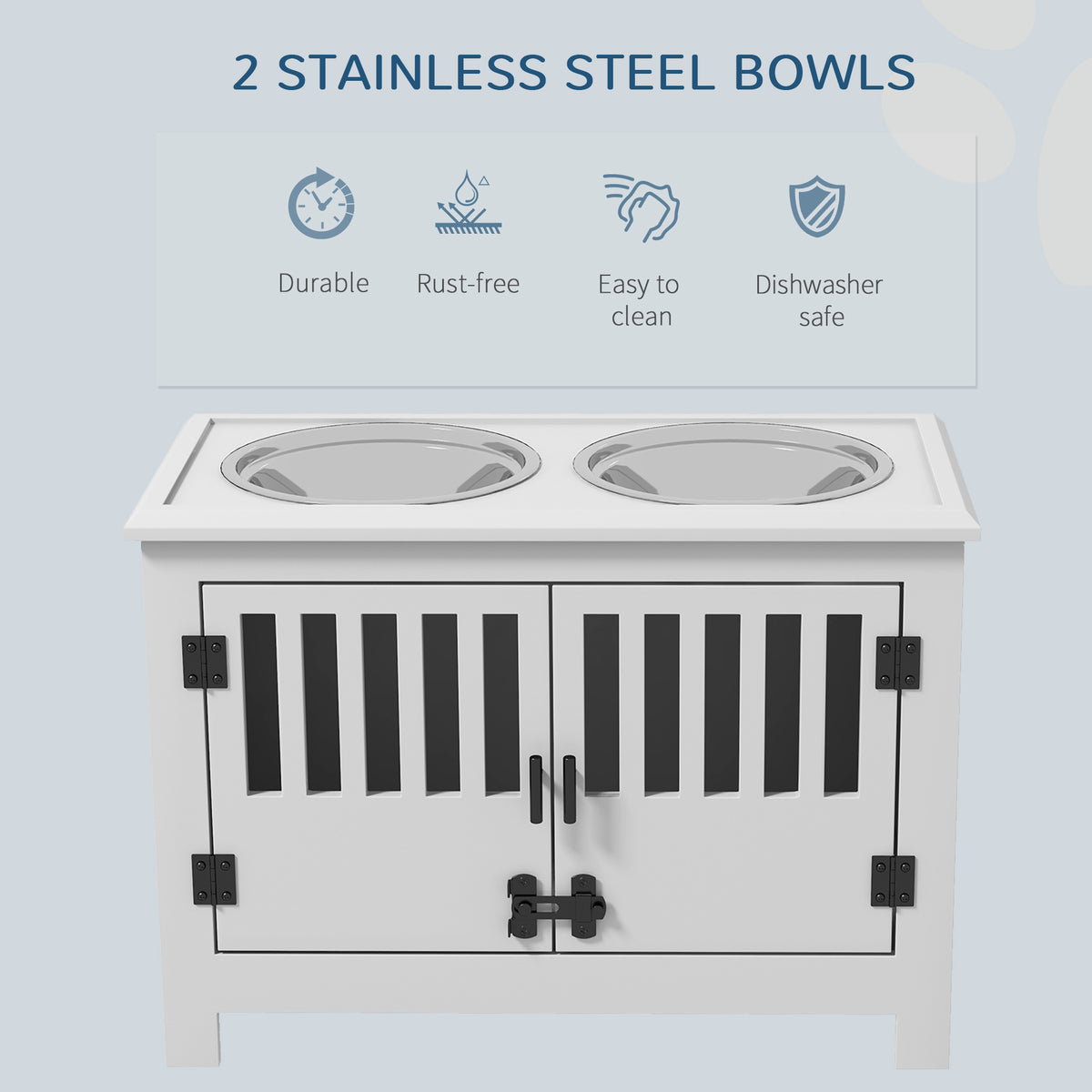 Dog Food Storage Cabinet with Bowls - Large Pet Feeding Station, White