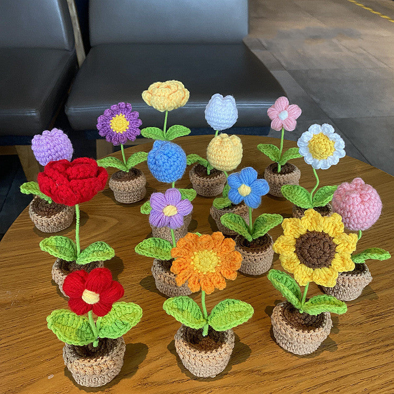 Mini Potted Artificial Flowers - Hand Woven Home Decor, All Colors