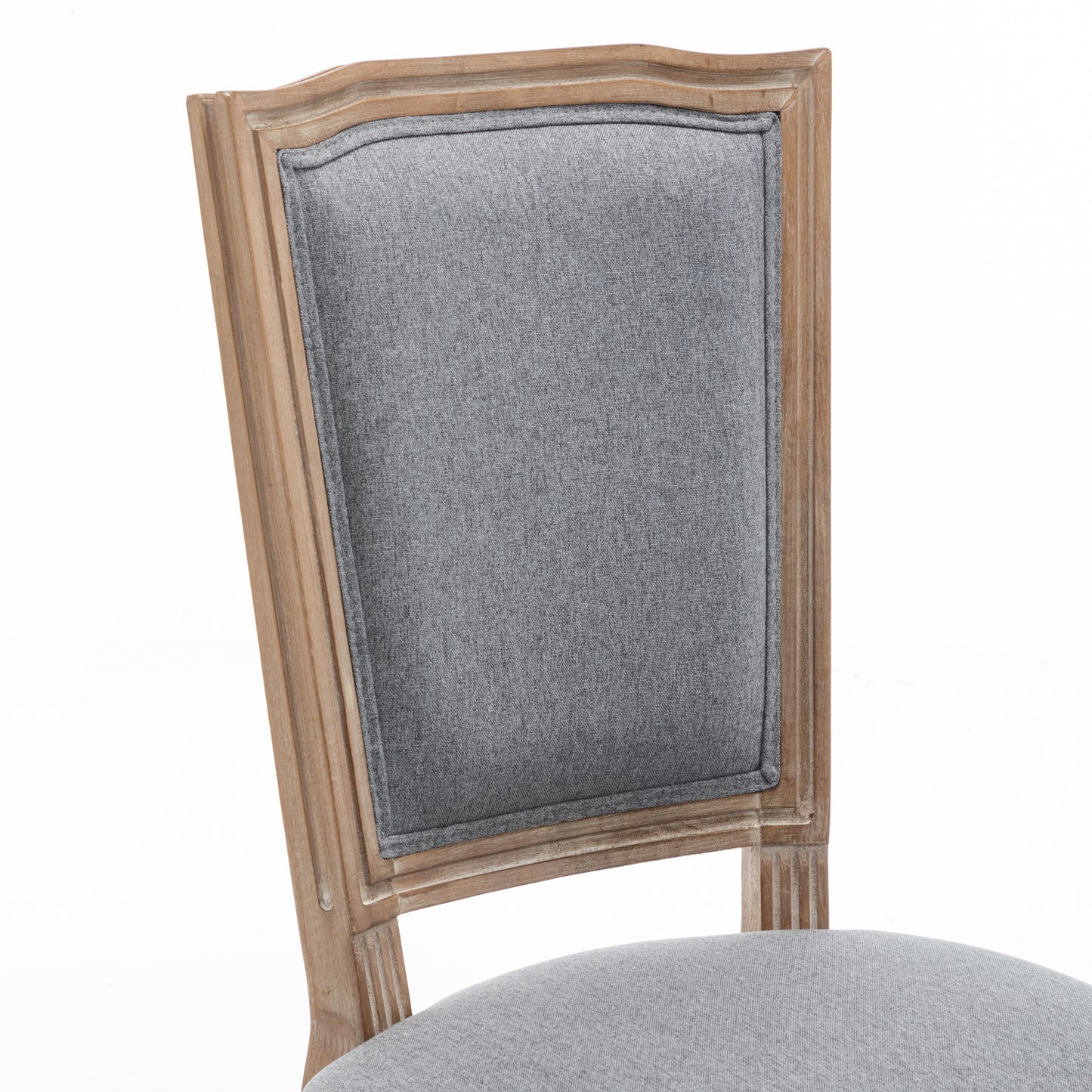 Farmhouse Dining Chairs Set of 2 - Grey Cushioned Linen Seat