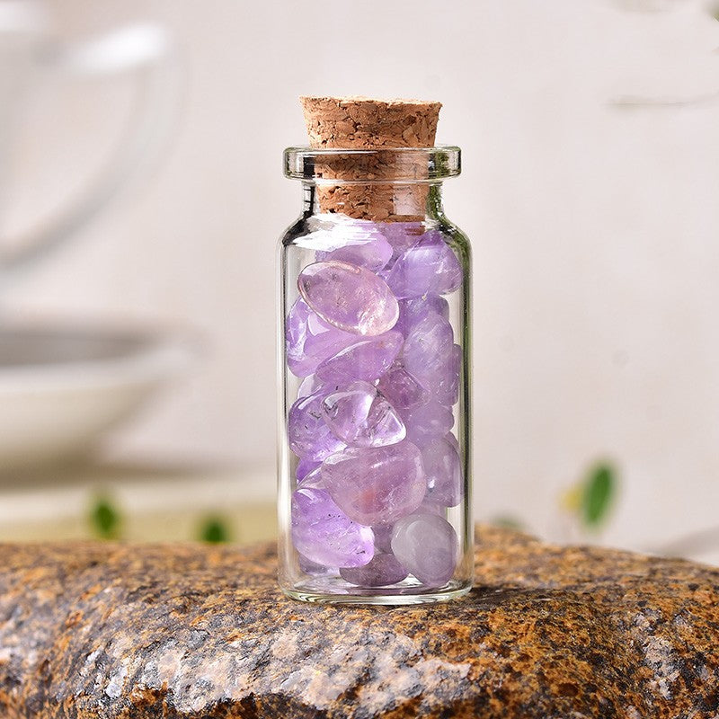 Natural Gravel Glass Wishing Bottle - Crystal Mineral Home Decor