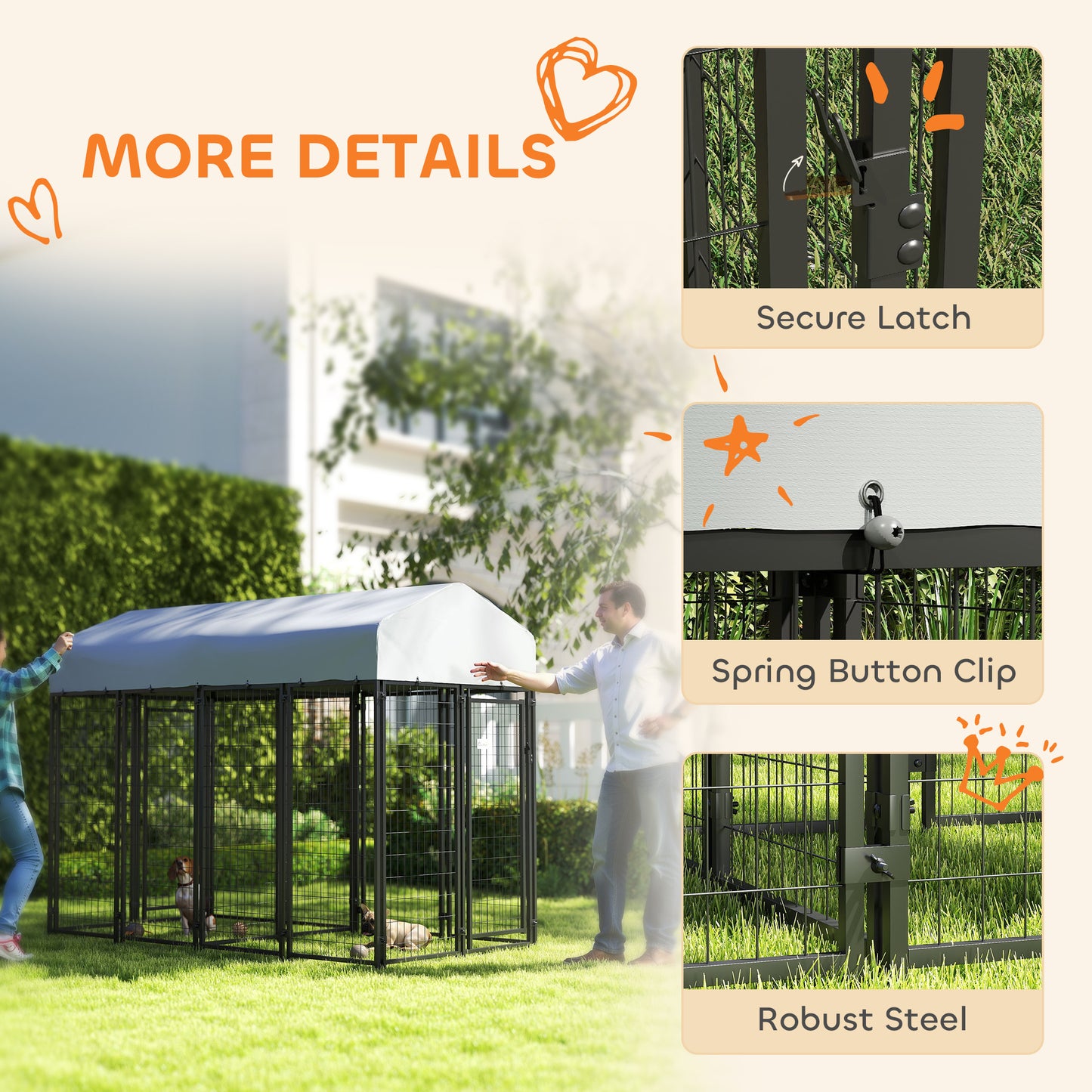 Outdoor Dog Kennel with Two-Room Design, Waterproof Cover, for Small to Large Dogs