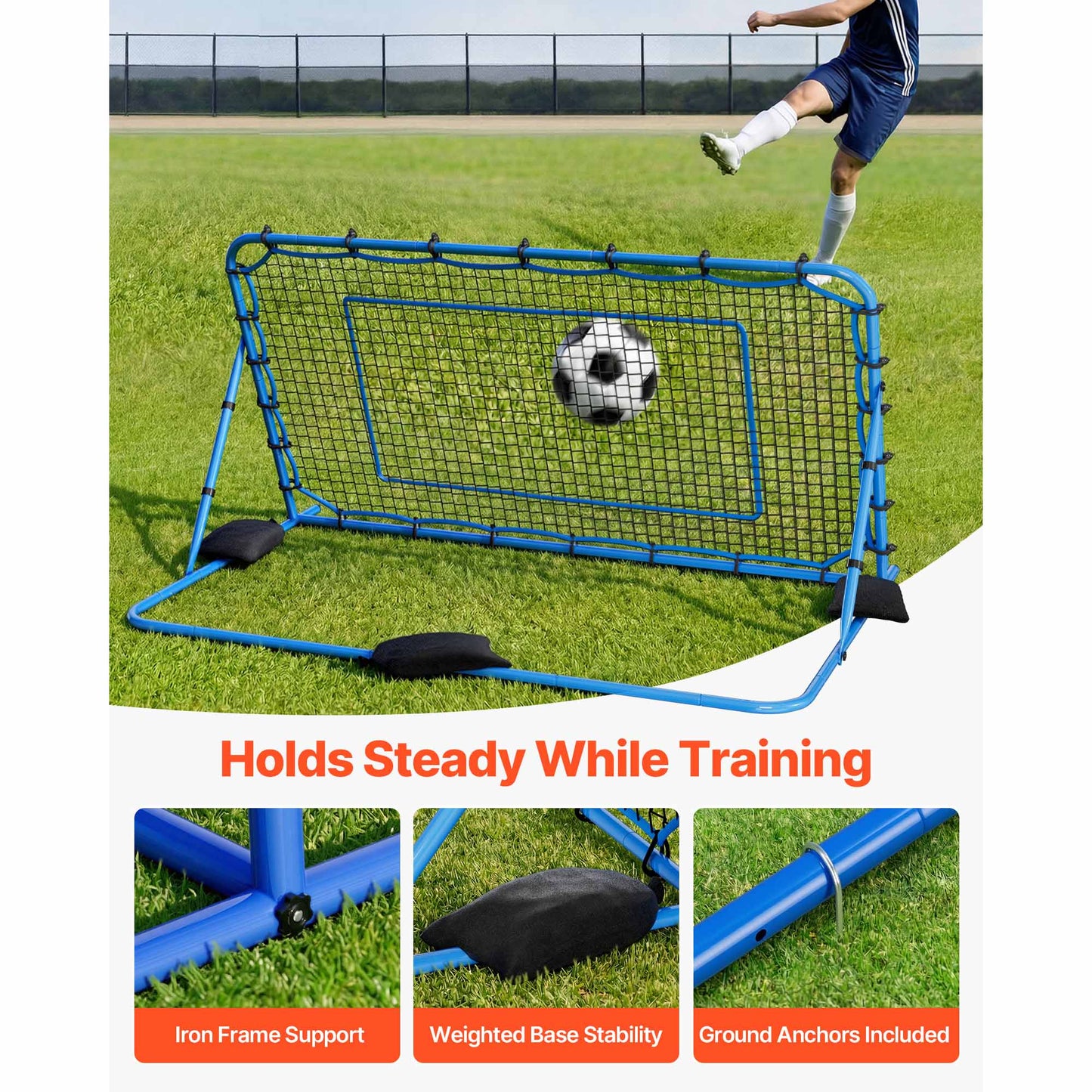 Soccer Rebounder Net - Heavy-Duty Iron Frame & PE Net for Passing Control Training - 7x4 Ft