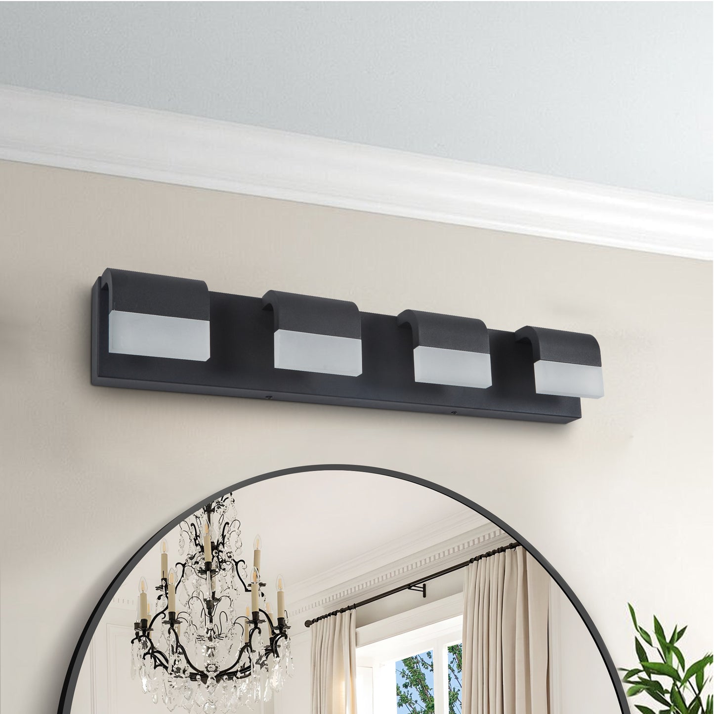 4-Light Modern Matte Black Bathroom Vanity Light Fixture