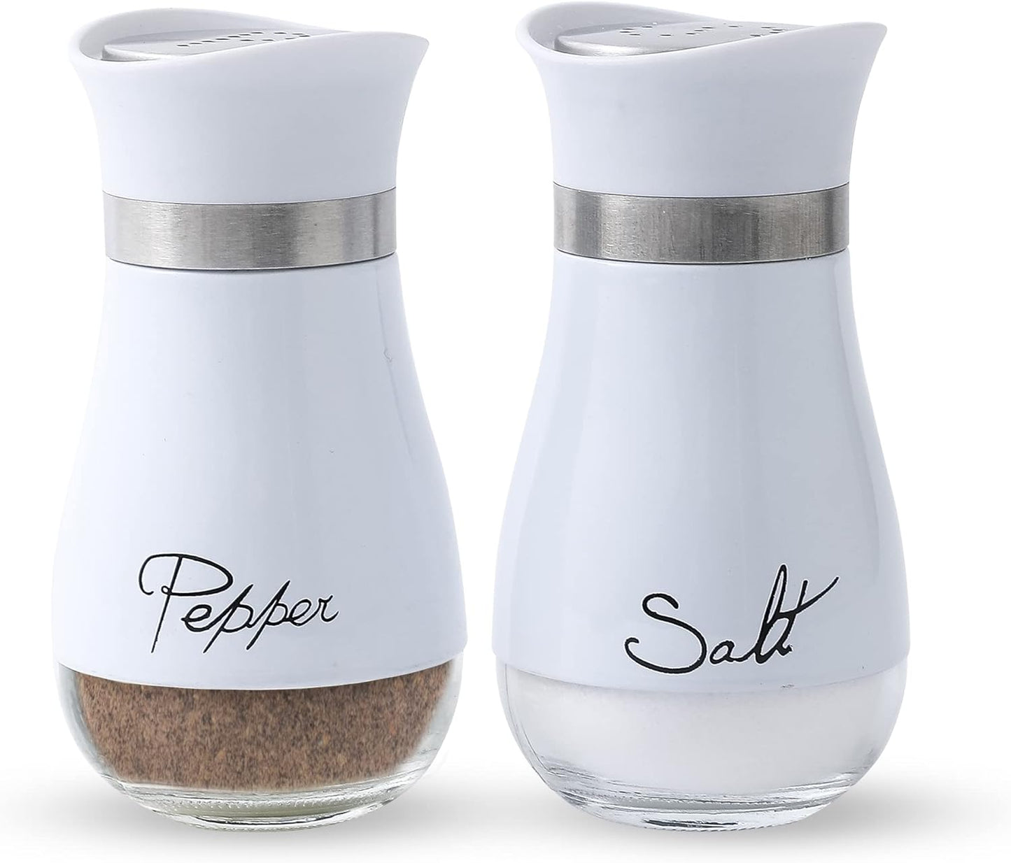 Salt and Pepper Shakers Set - 4 Oz Glass Bottom Spice Dispensers
