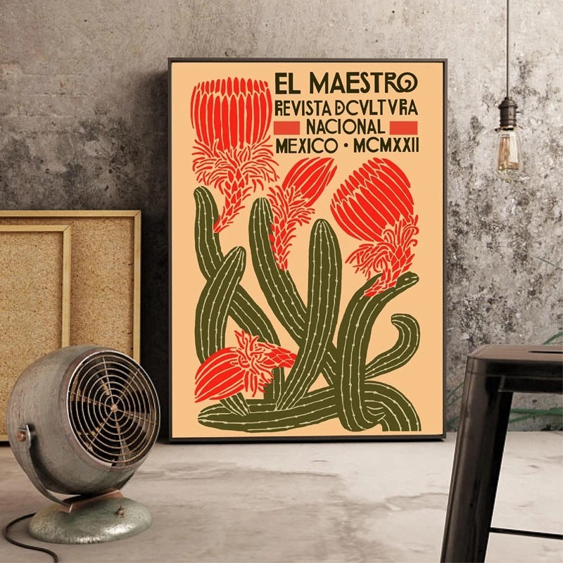 Mexican Retro Floral Canvas Wall Art - Modern Home & Garden Decor