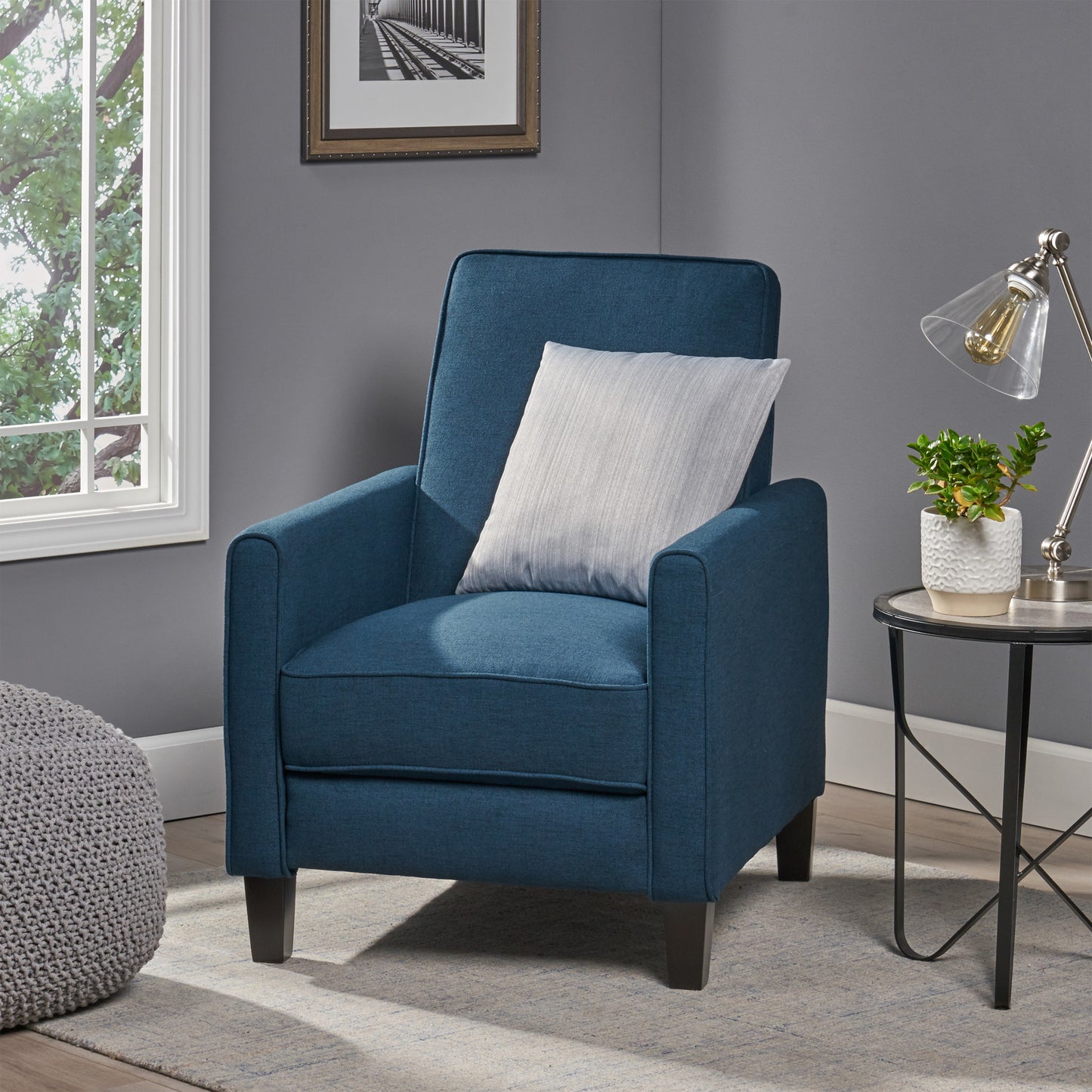 Navy Blue Fabric Push Back Recliner Chair for Small Spaces