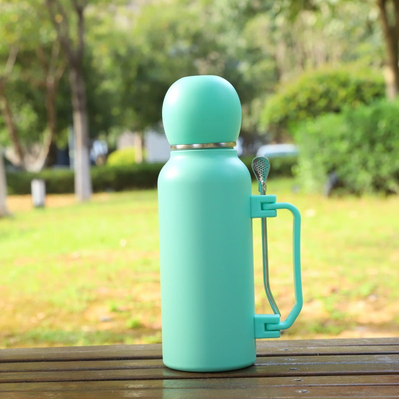 Portable Insulated Travel Mug with Straw and Spoon - Leakproof, Keeps Drinks Hot or Cold