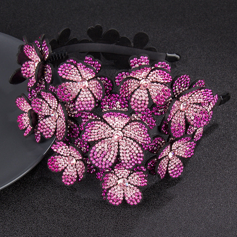 Rhinestone Flower Headband with Non-slip Design