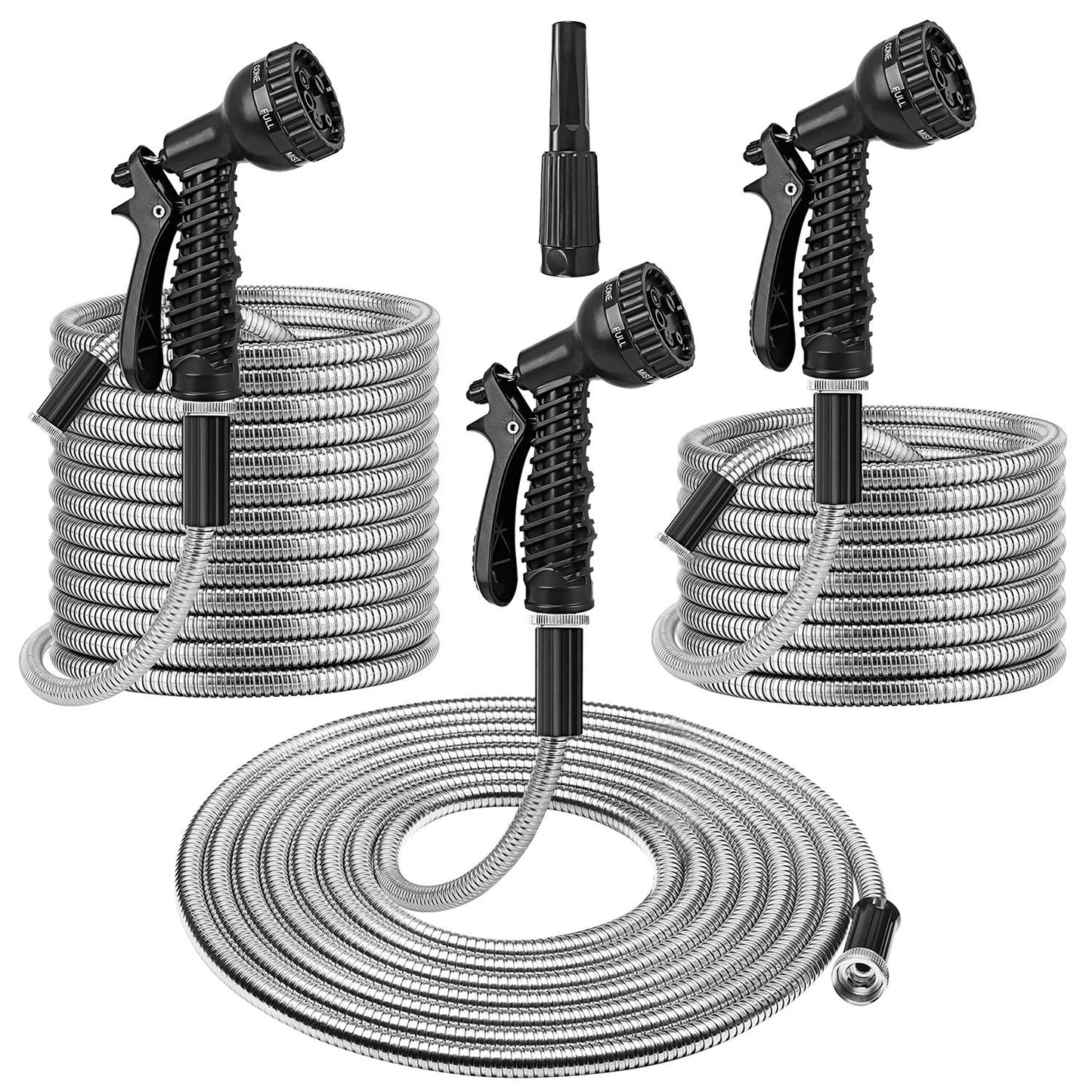 Heavy Duty Stainless Steel Garden Hose with 7-Pattern Nozzle - Flexible & Puncture Resistant