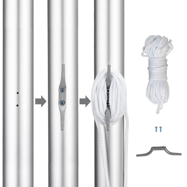 Adjustable Aluminum Flagpole Kit with 2 Flags and Finial - 25ft Outdoor Decoration
