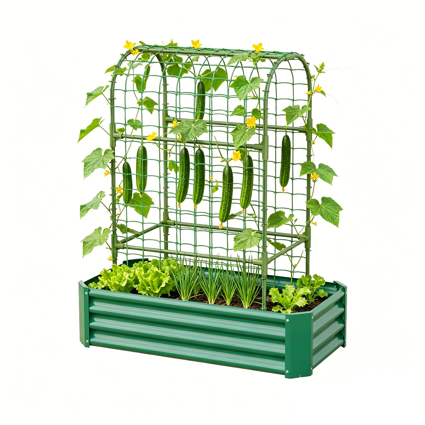 2-in-1 Raised Garden Bed with 59" Tall Trellis - Green