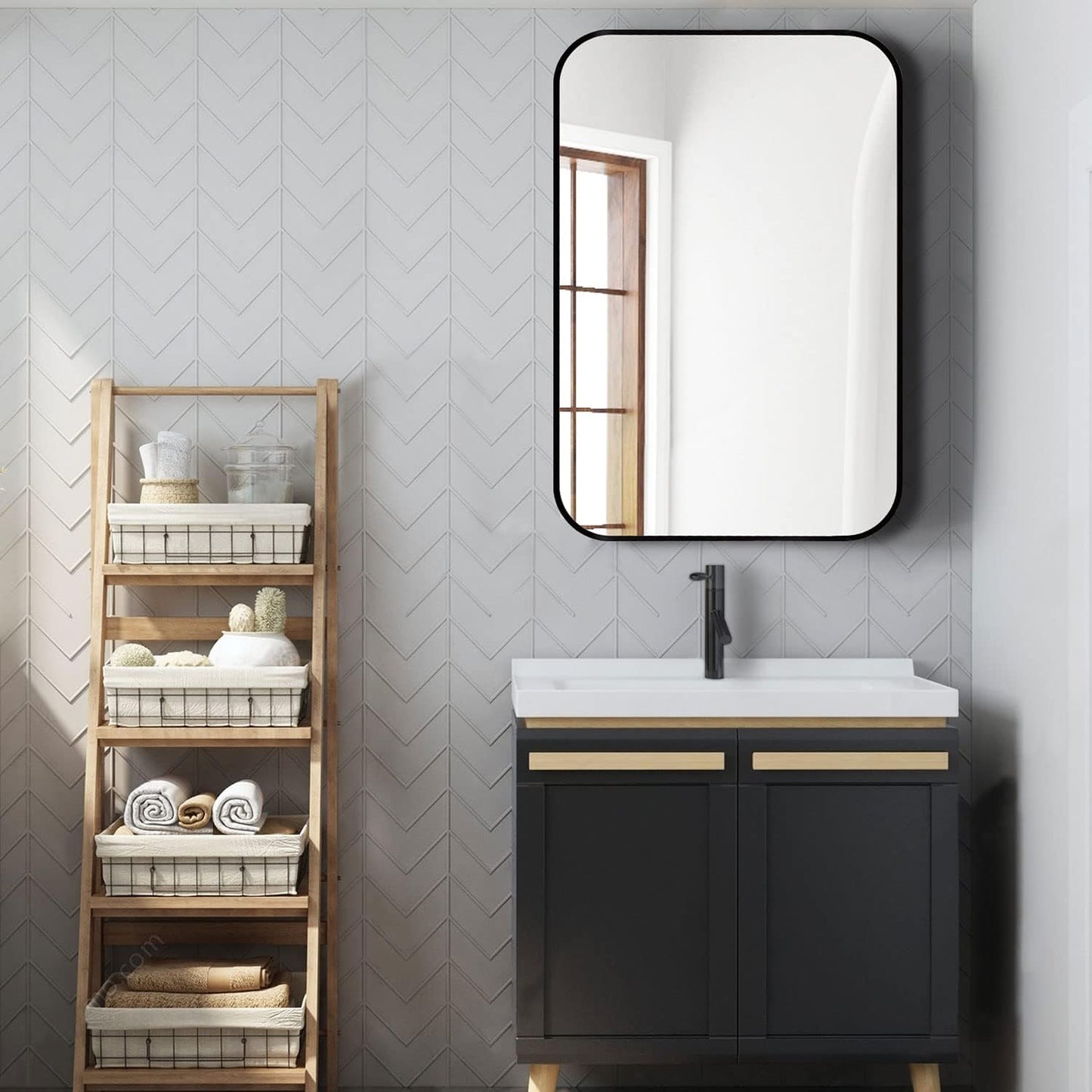 24x36 Inch Black Metal Framed Rectangular Bathroom Mirror