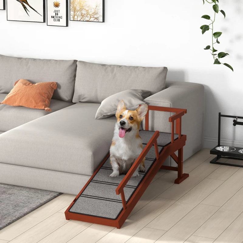 Wooden Dog Ramp with Removable Guardrails - Non-Slip Surface, Brown & Gray