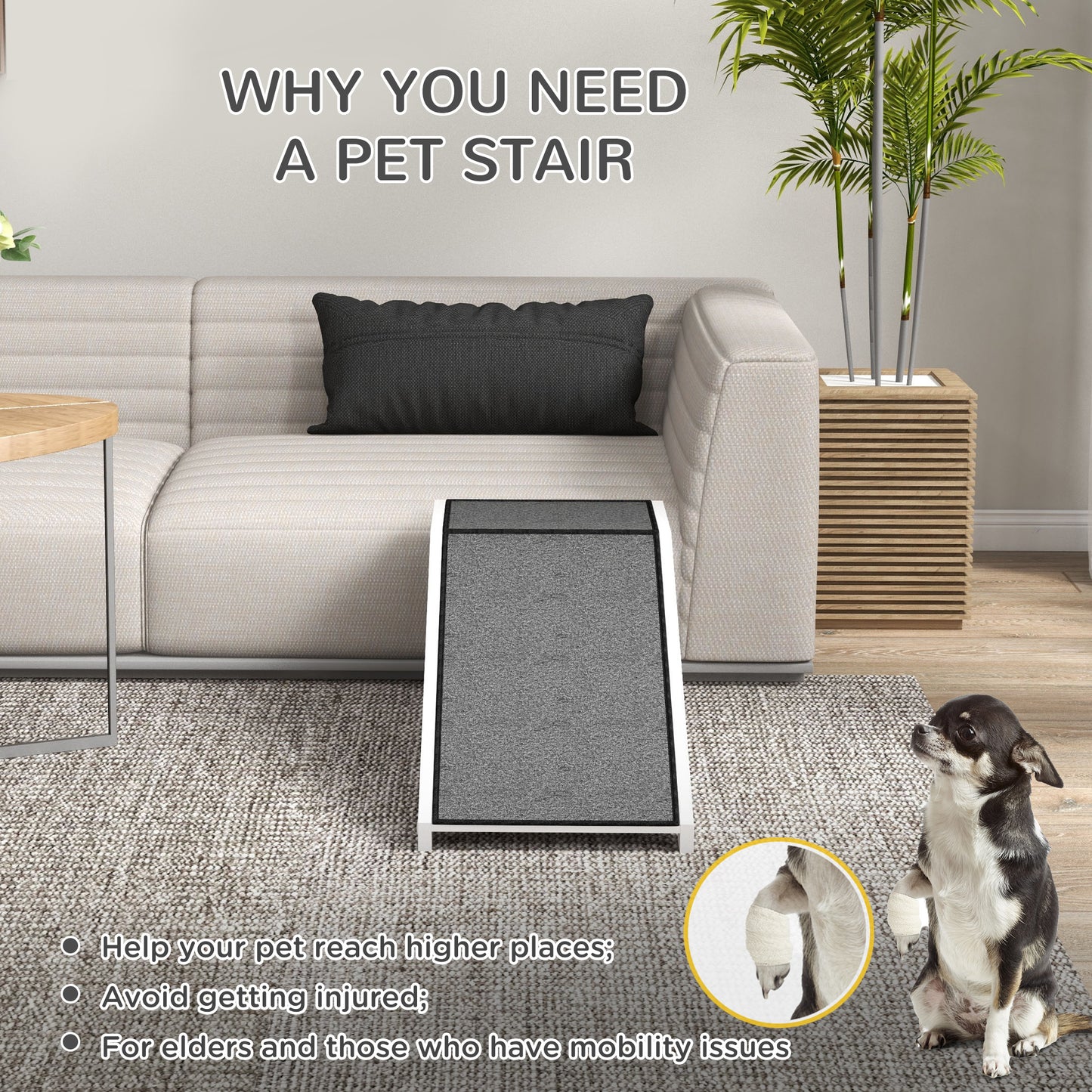 49-Inch Dog & Cat Ramp with Non-Slip Carpet - White, Lightweight & Durable
