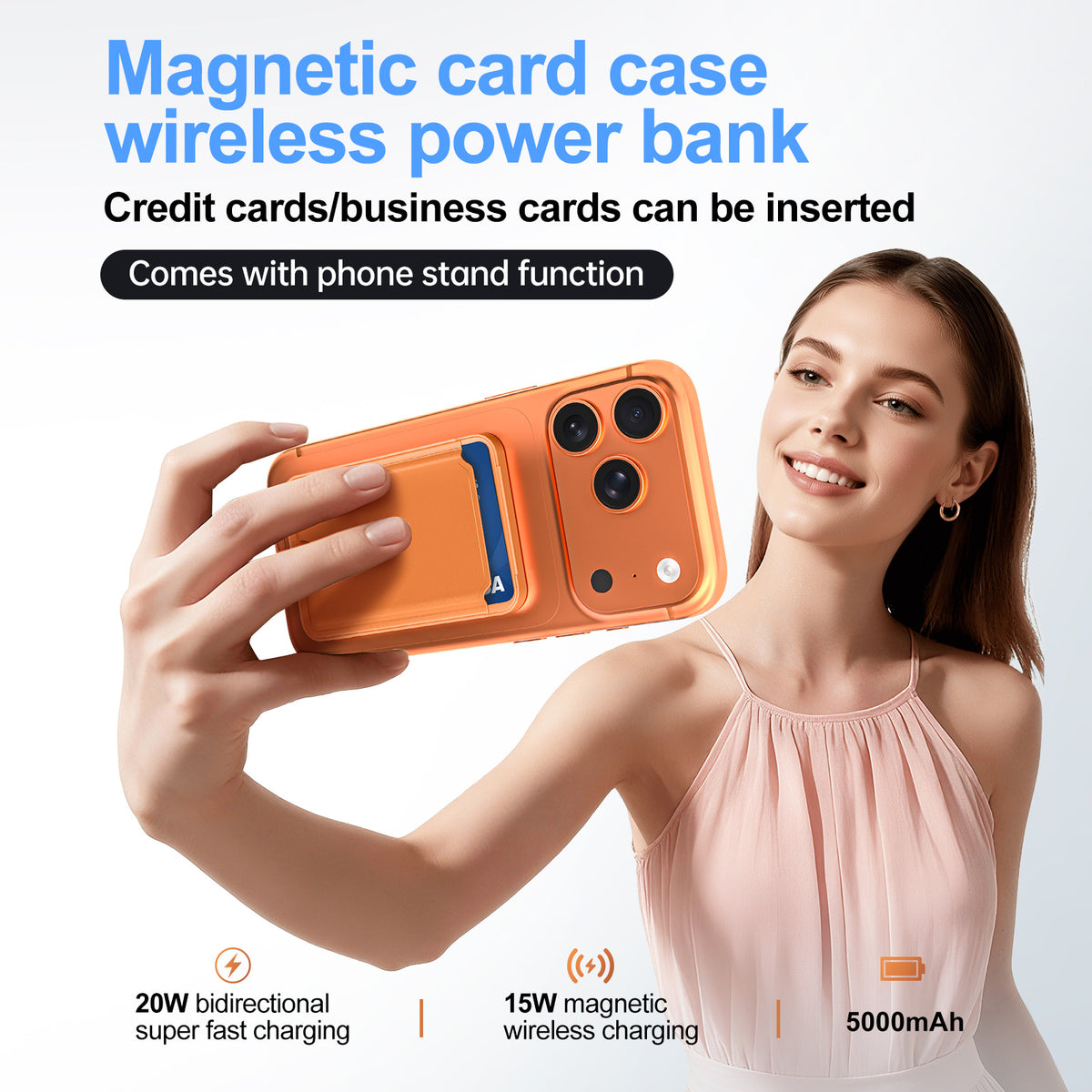 Magnetic Card Holder with Built-in Stand and 5000mAh Capacity - Cross-border Certified