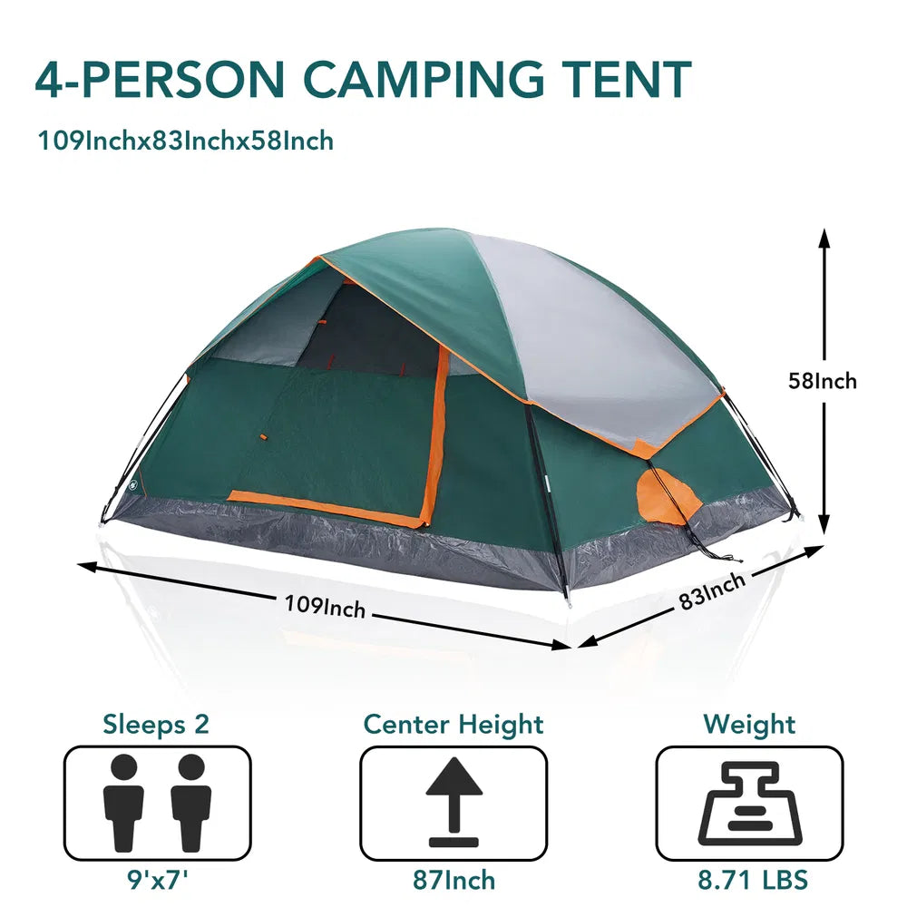 Portable Camping Tent with Mesh Windows & Skylights - Lightweight Dome Shelter for Outdoor & Backpacking